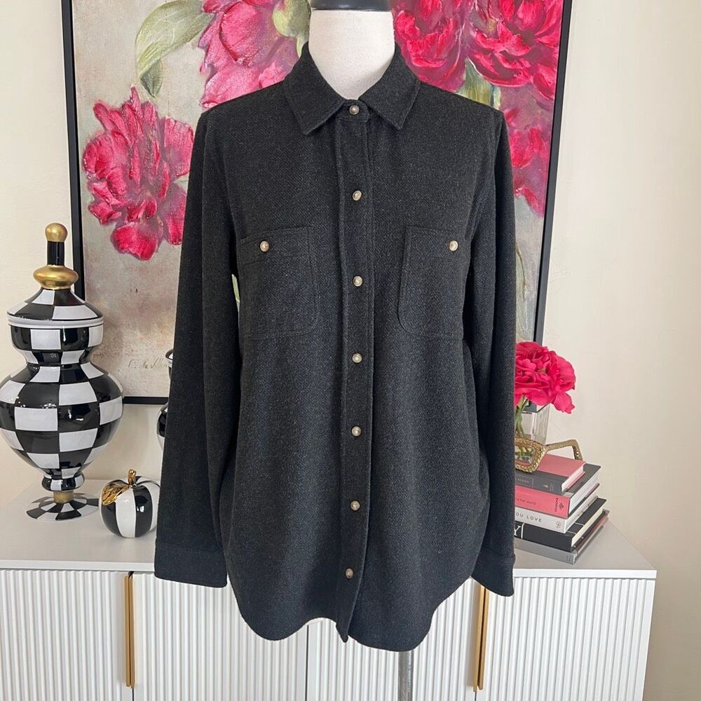 Faherty Women's Legend Sweater Knit Long Sleeve Button Up Shirt Black Sz Medium